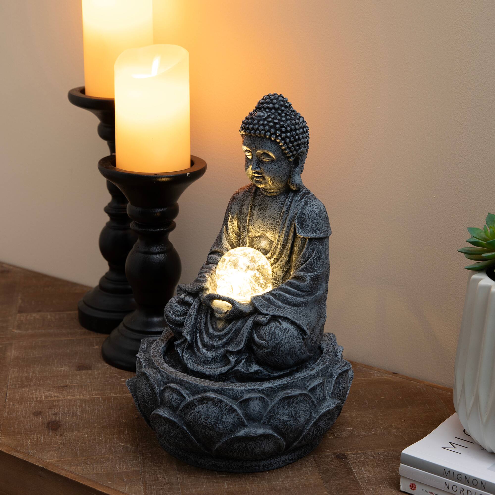 Glitzhome® 12" Zen-Style LED Tabletop Fountain with Pump